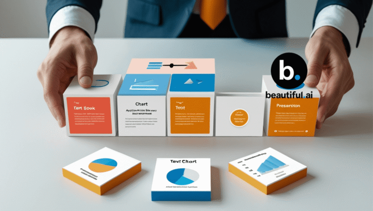 Beautiful.ai simplifies presentation design by automatically arranging and formatting slide elements