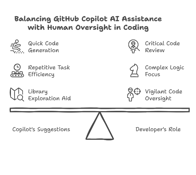 Balancing GitHub Copilot AI Assistance with Human Oversight in Coding