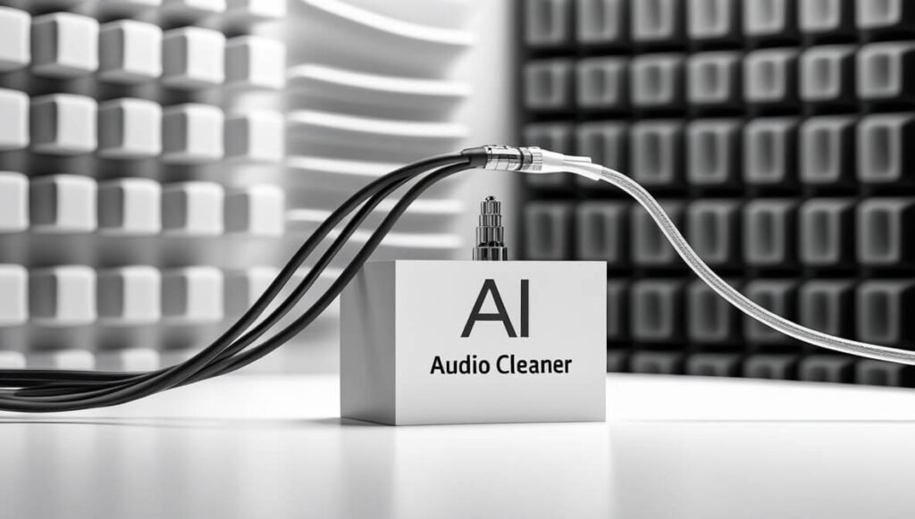An AI tool automatically removes background noise and cleans up recorded human speech for clearer audio.
