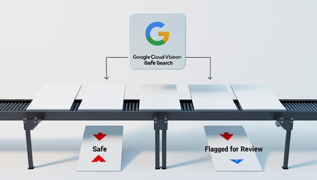 Google Cloud Vision Safe Search automatically detects and filters inappropriate visual content for online security and moderation.