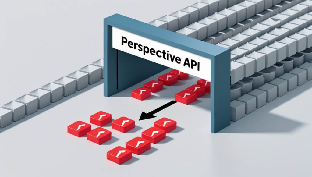 Perspective API automatically analyzes online content to predict toxicity and flag inappropriate comments for review, separating them from acceptable content.