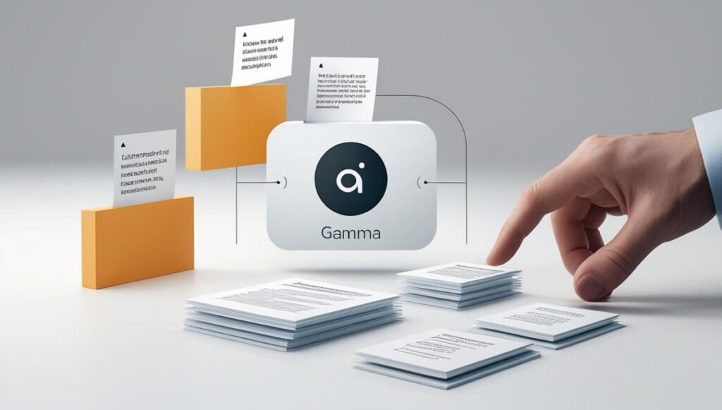 Gamma is an AI tool that rapidly transforms ideas and content into structured, visually designed presentation slides.