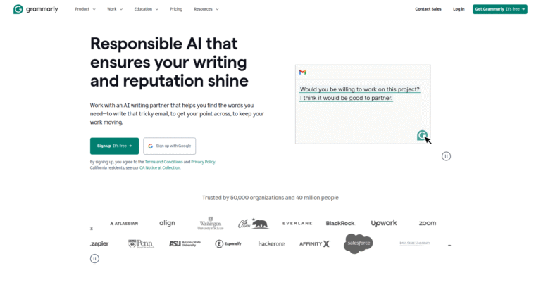 Grammarly as Grammar Correction and Paraphrasing tool screenshot