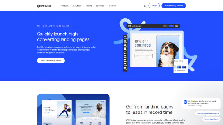 Unbounce Smart Builder as Landing Page Generation tool screenshot