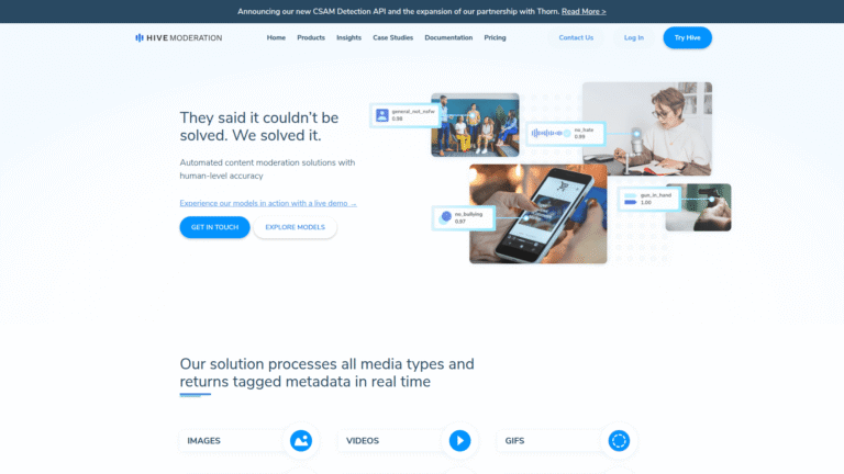 Hive Moderation as Spam Detection and Content Moderation tool screenshot