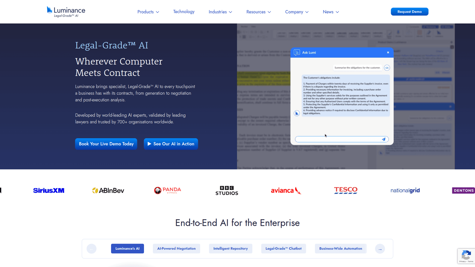 Luminance as Contract Review and Analysis tool screenshot