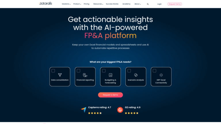 Datarails as Financial Reporting tool screenshot