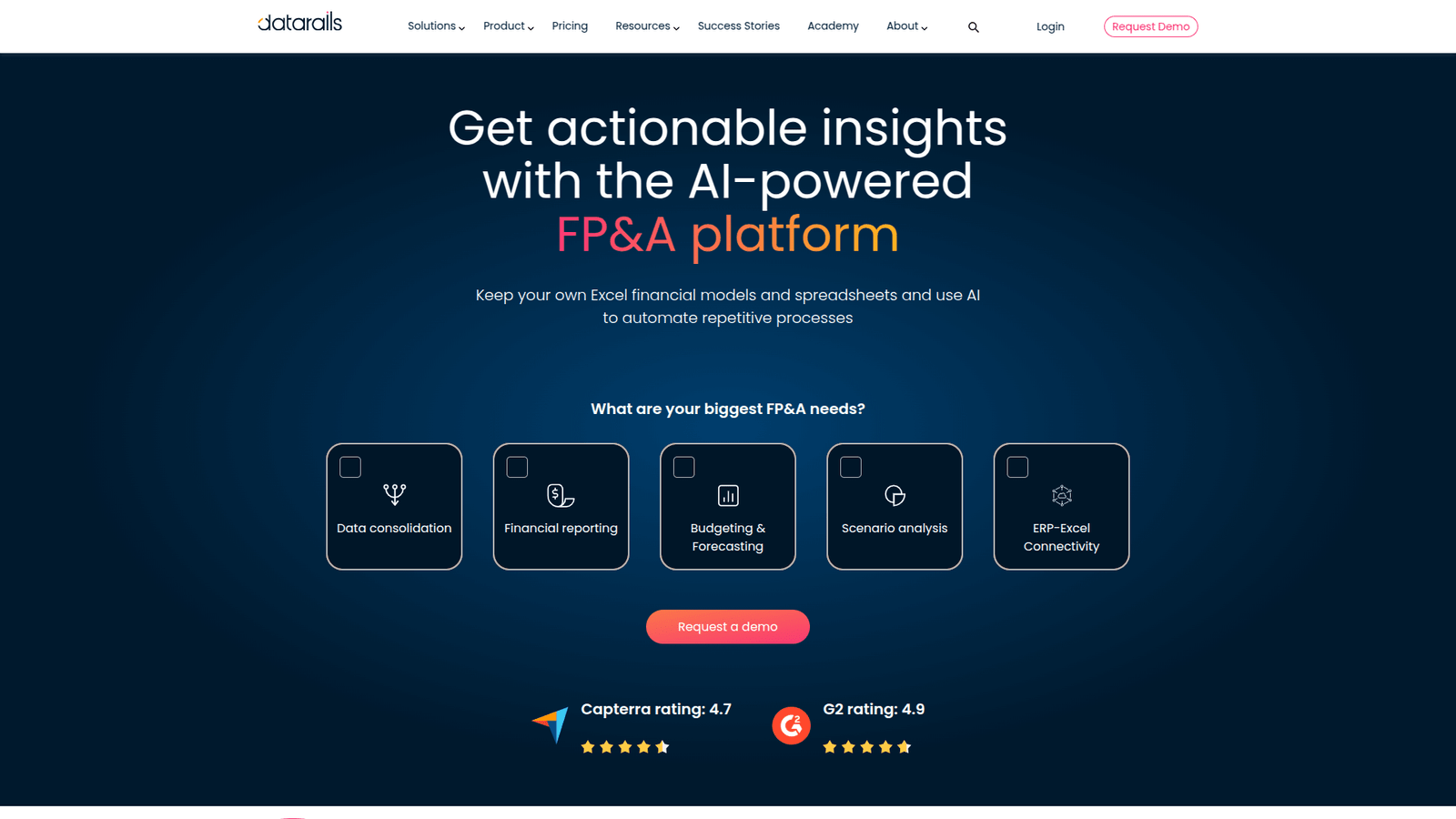 Datarails as Financial Reporting tool screenshot