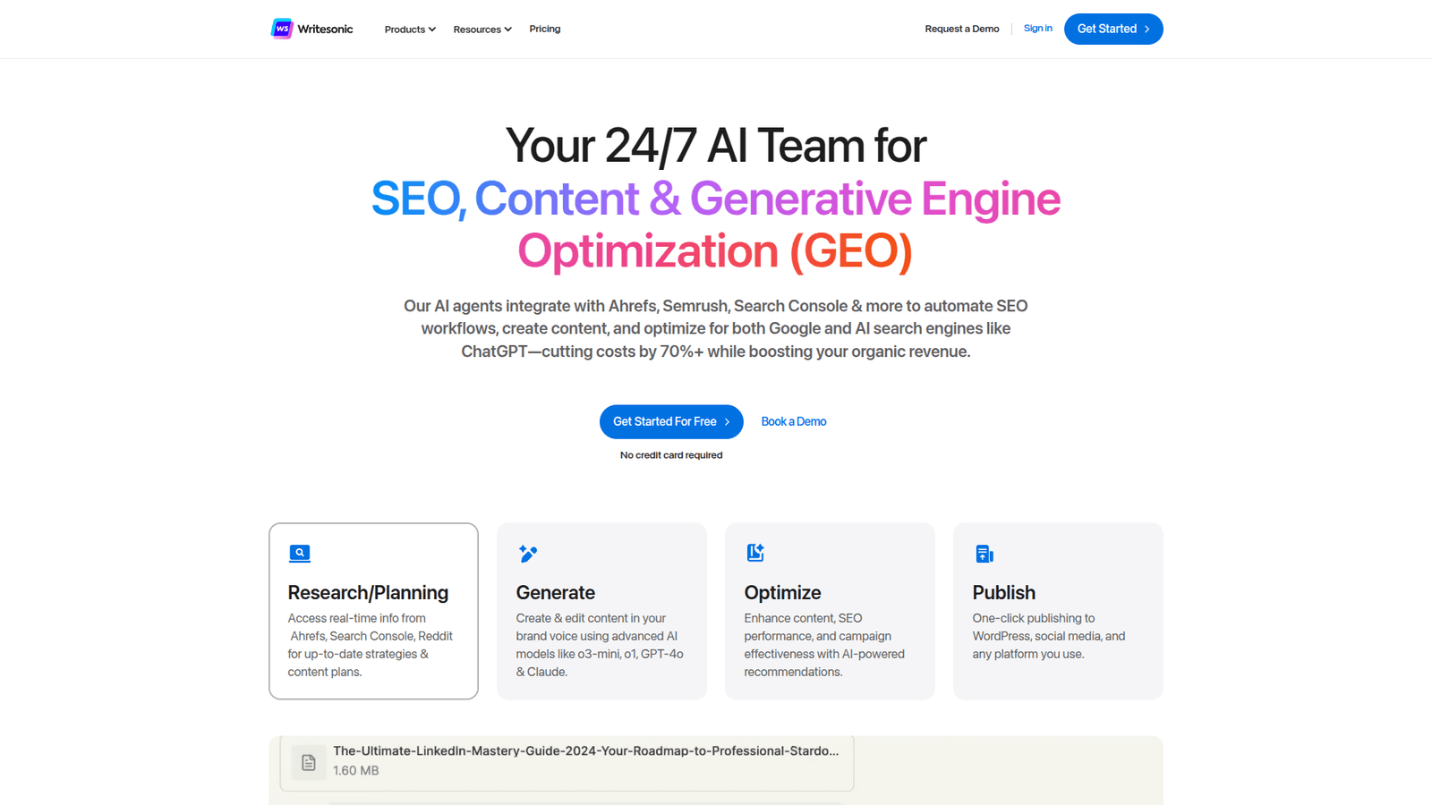 Writesonic as Blog Posts and Article Generation tool screenshot
