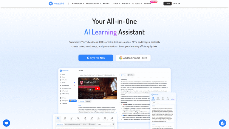 NoteGPT as Video Summarization tool screenshot