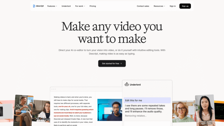 Descript as AI Powered Video Editing tool screenshot