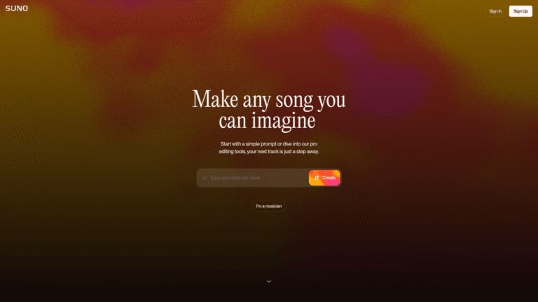 Suno as AI Music Generation tool screenshot