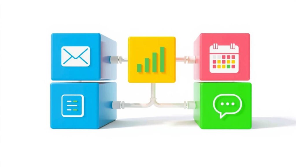 Zapier connects different online apps to automate tasks and streamline workflows without requiring code.