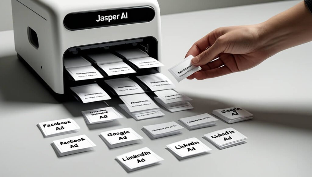 Jasper is an AI tool that helps users quickly generate variations of ad copy for different platforms.