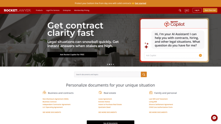 Rocket Lawyer as Legal Document Generation tool screenshot