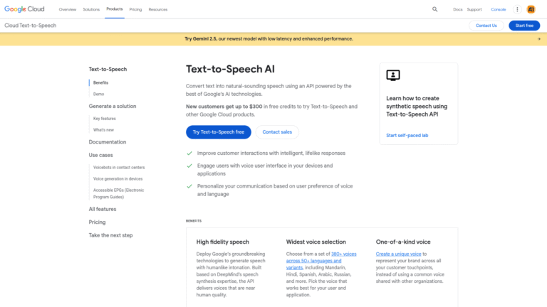 Google Cloud Text-to-Speech as Text To Speech tool screenshot