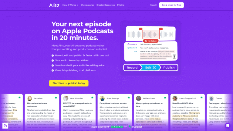 Alitu as Podcast Editing tool screenshot