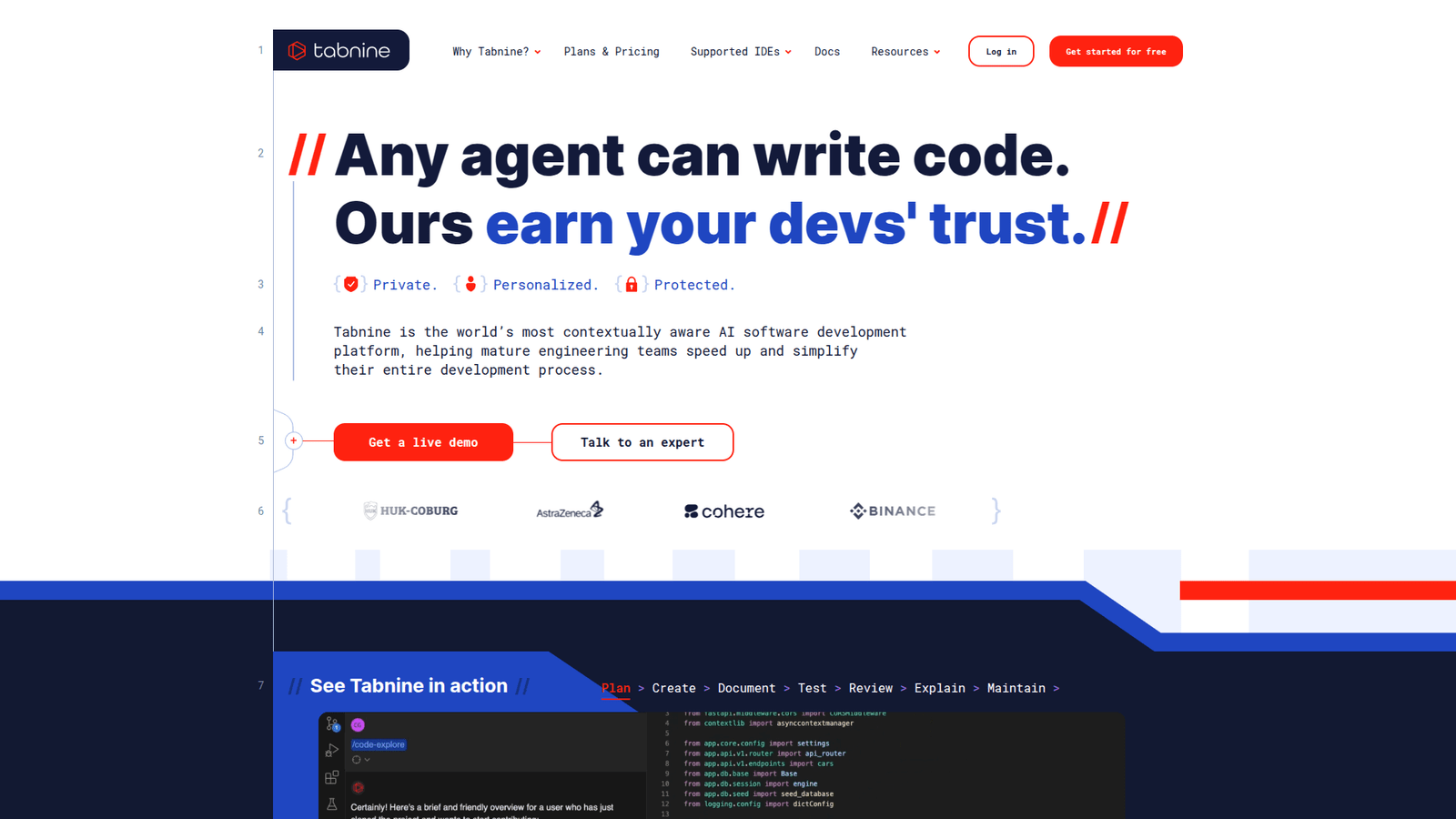 Tabnine as AI Code Generation tool screenshot