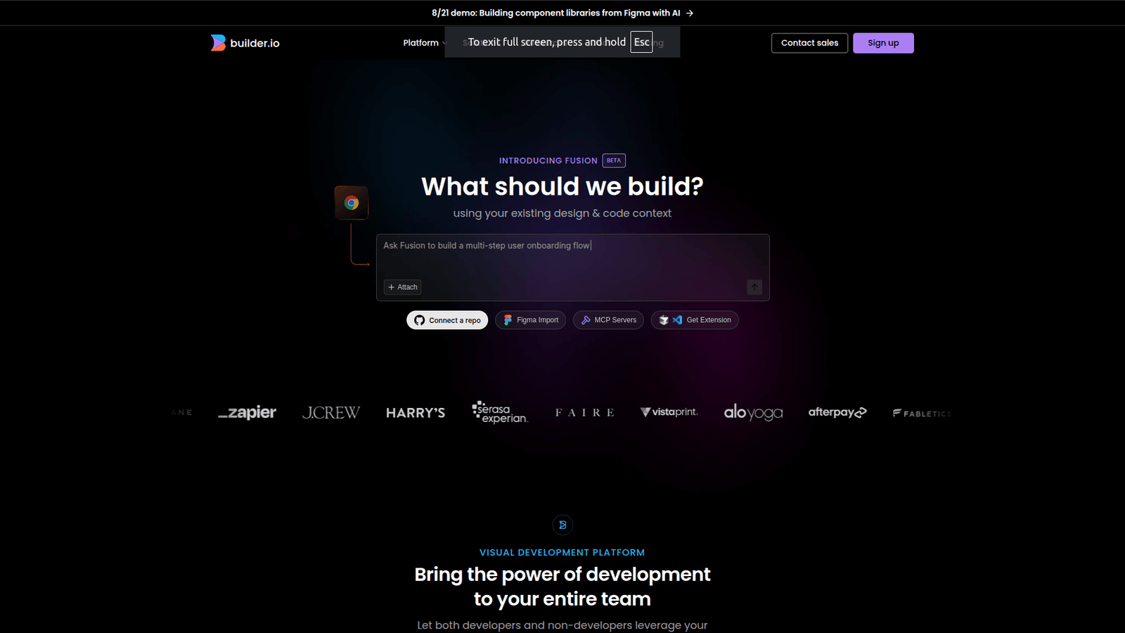 Builder.io as Component Generation tool screenshot