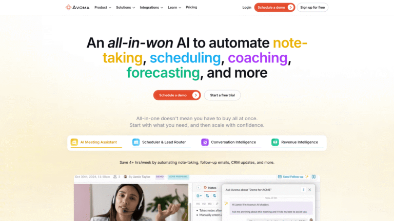 Avoma as Meeting Summarizing tool screenshot