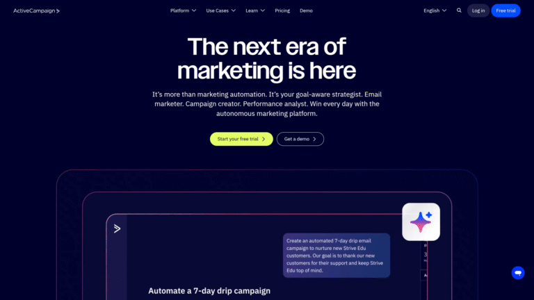 ActiveCampaign as AI Email Marketing tool screenshot