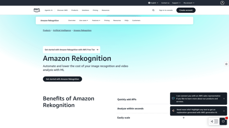 Amazon Rekognition as Facial Recognition and Verification tool screenshot