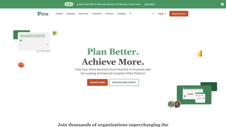 Vena Solutions as Financial Reporting tool screenshot