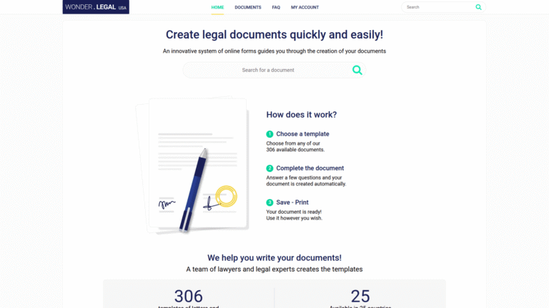 Wonder.Legal as Legal Document Generation tool screenshot