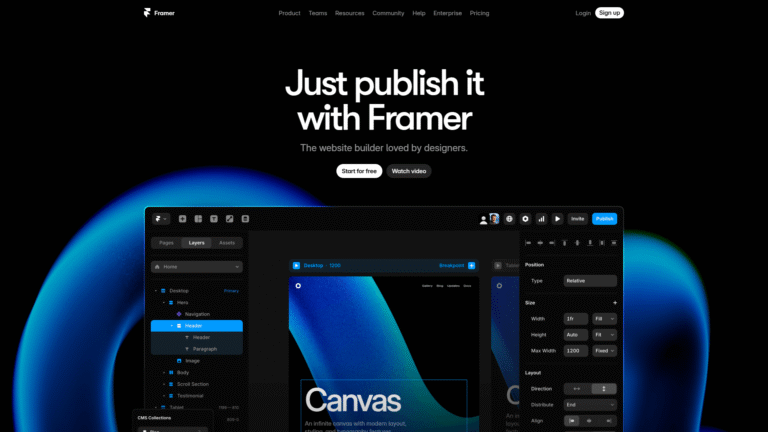 Framer as UI UX Mockup Generation tool screenshot