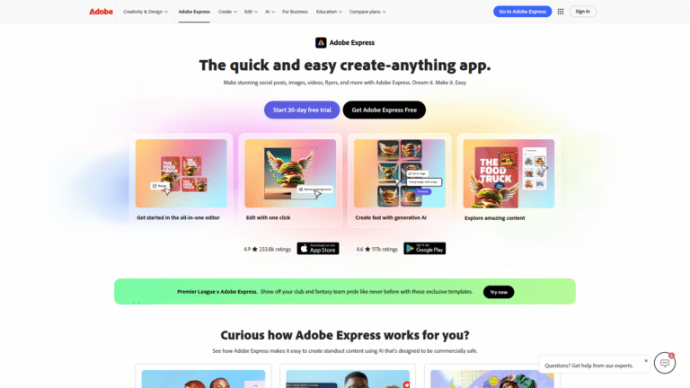 Adobe Express as Beginner Friendly Design tool screenshot