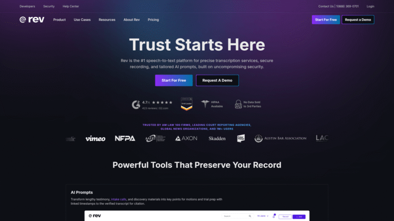 Rev as Subtitling and Video Transcription tool screenshot