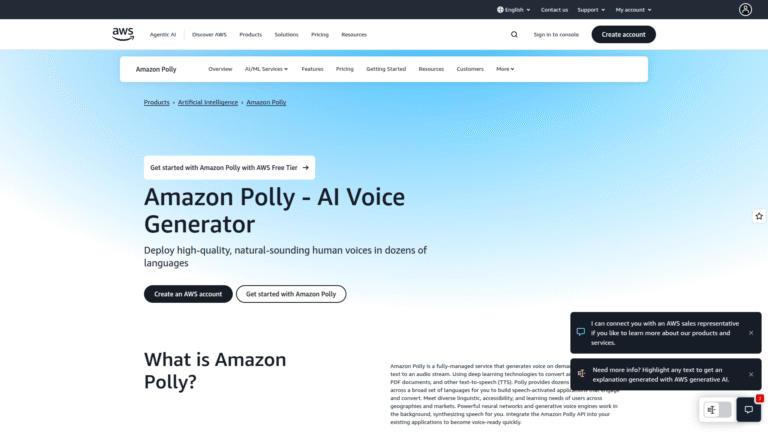 Amazon Polly as Text To Speech tool screenshot