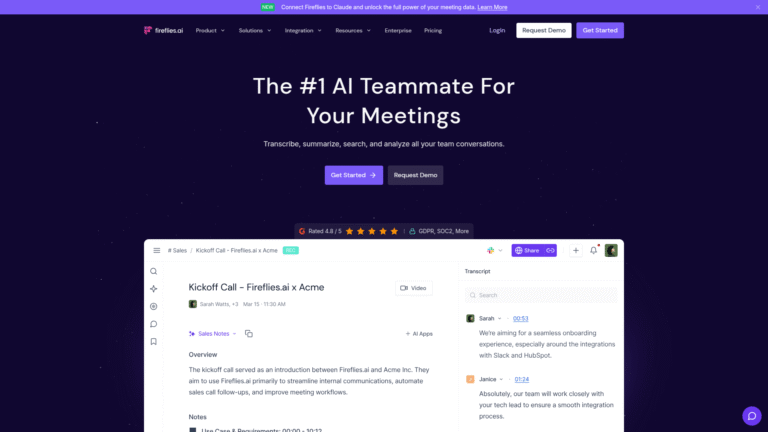 Fireflies.ai as Smart Note Taking tool screenshot