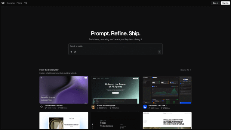 v0 as Component Generation tool screenshot