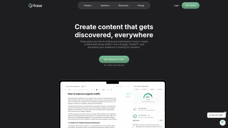 Frase as SEO Content Optimization tool screenshot