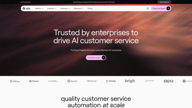 Ada as AI Customer Service tool screenshot