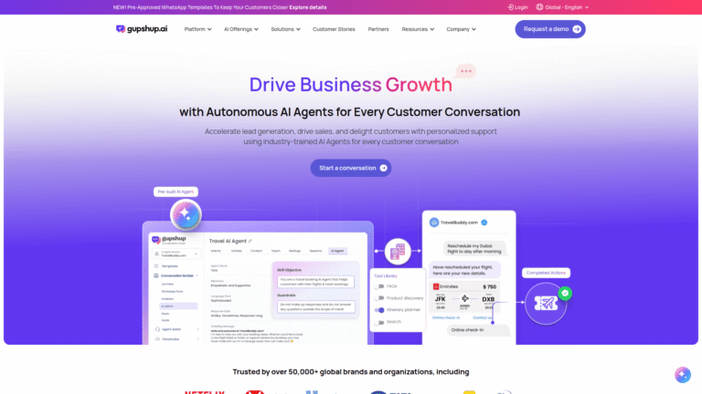 Gupshup as WhatsApp and Messenger Automation tool screenshot
