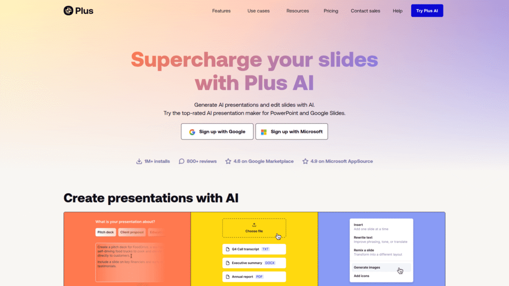 Plus AI among best ai presentation makers