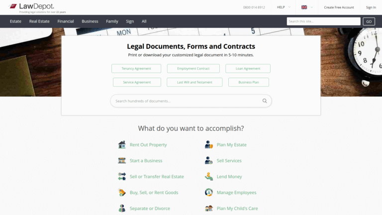 LawDepot as Legal Document Generation tool screenshot
