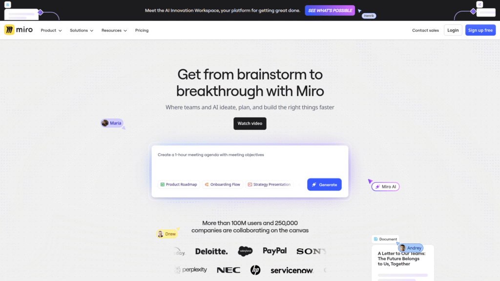 Miro among best AI mockup tools