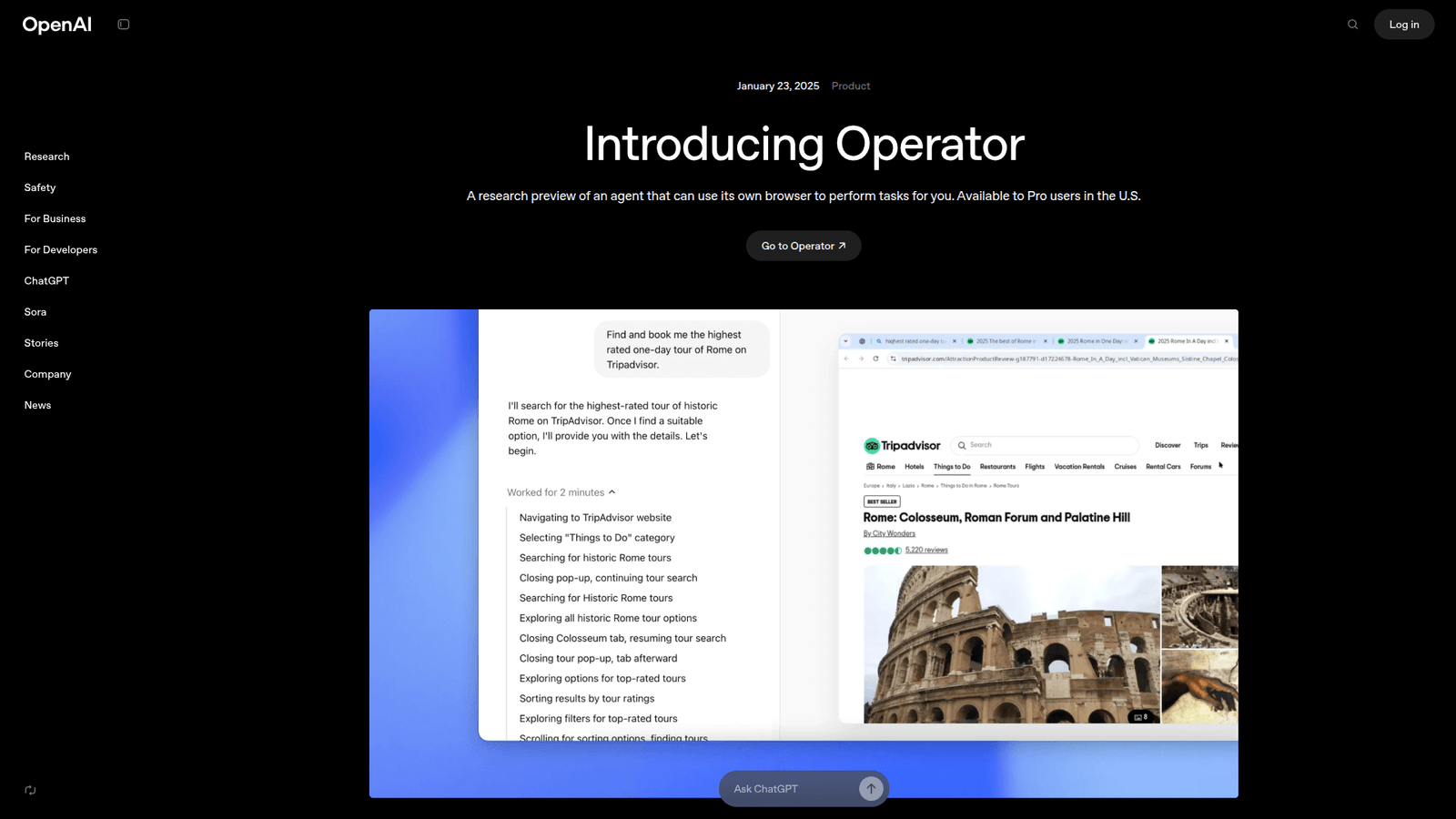 OpenAI Operator as Autonomous Task Execution tool screenshot