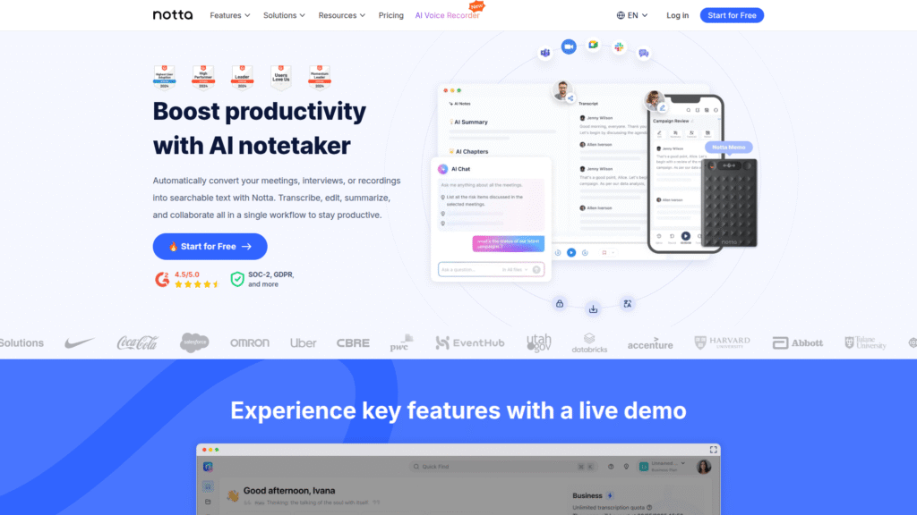 Notta among best AI video summarizers