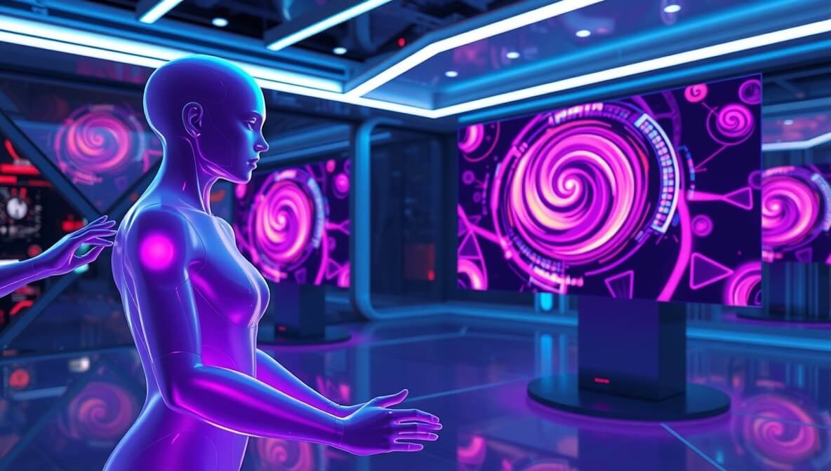 A futuristic digital scene representing the power of the best AI avatar tools for creating stunning video content.