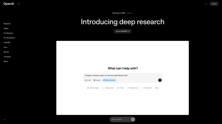 ChatGPT Deep Research as Research and Web tool screenshot