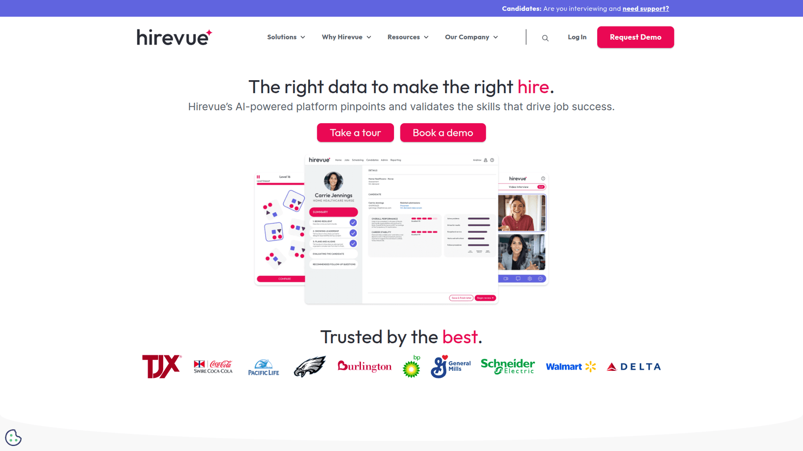 HireVue as Resume Screening and CV Analysis tool screenshot