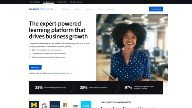 Coursera for Business as Learning and Development tool screenshot