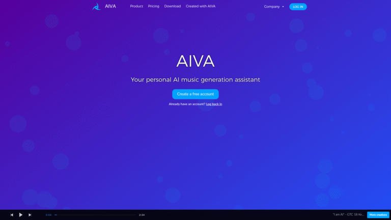 AIVA as a Game Audio and Music Generation tool screenshot