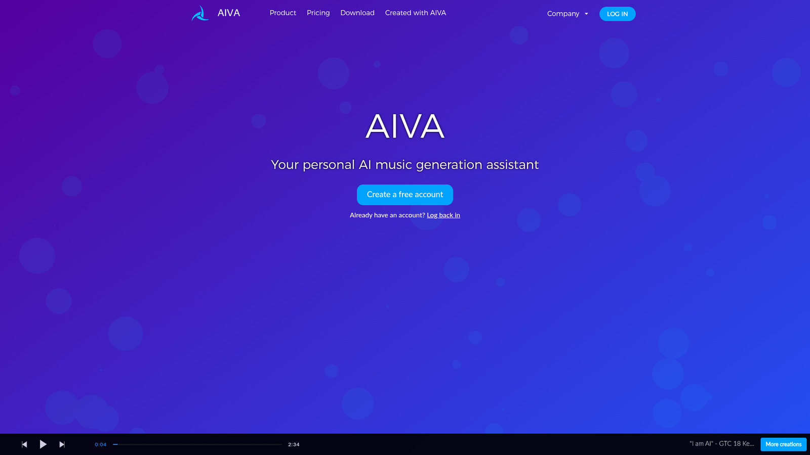 AIVA as a Game Audio and Music Generation tool screenshot