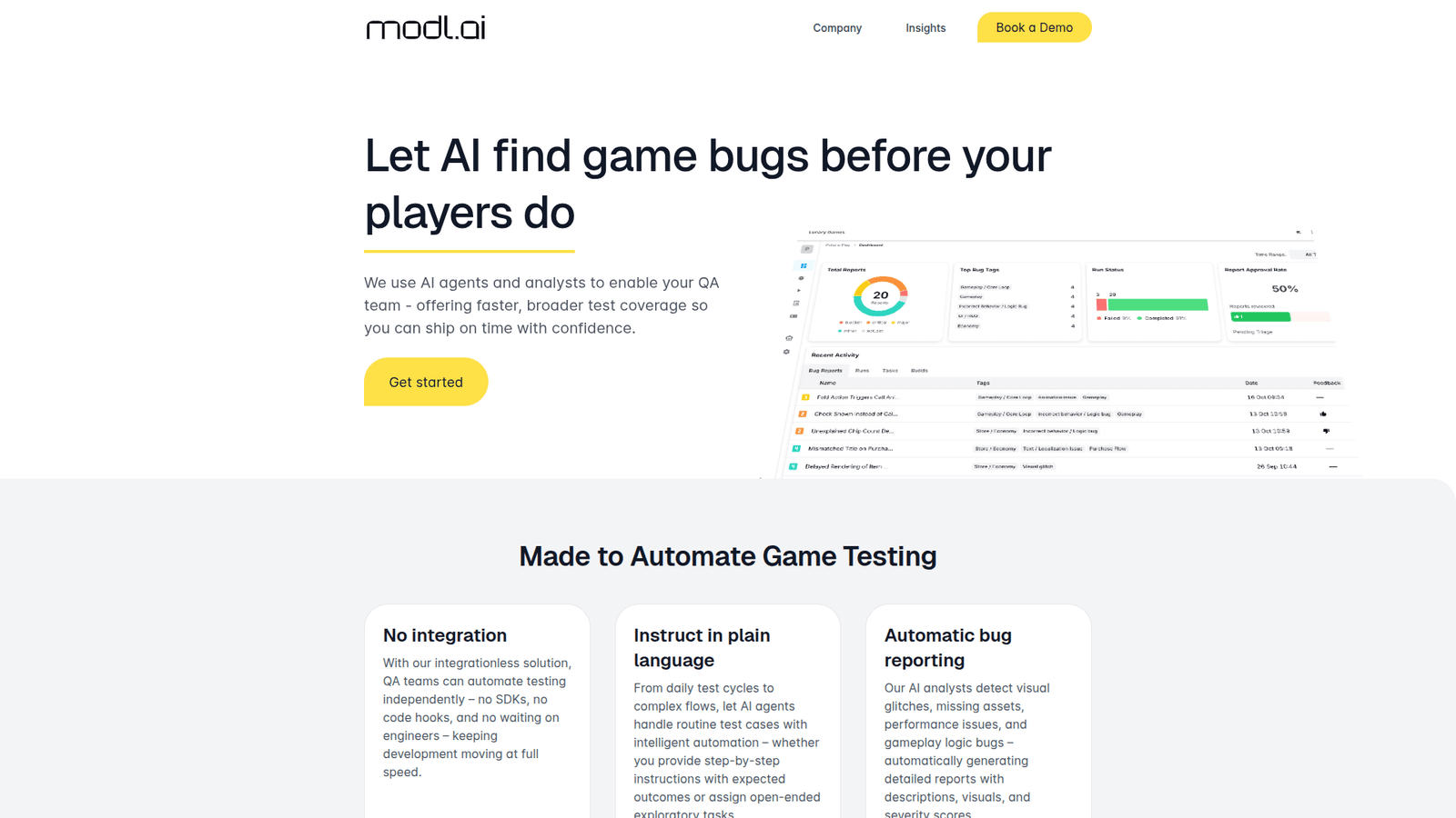 modl:test as a Game Testing and QA tool screenshot