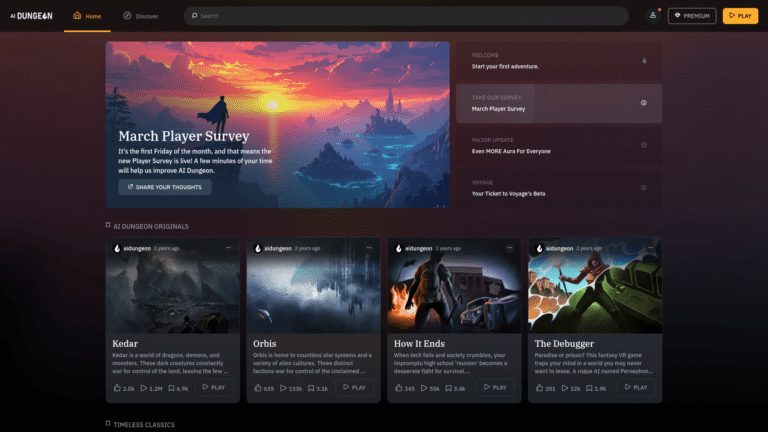AI Dungeon as a Narrative and Storytelling tool screenshot